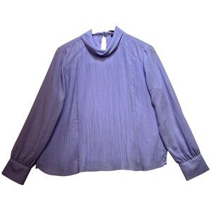 Ann Taylor Women's Mock Neck Blouse Long Sleeve Size Large Purple Keyhole Back